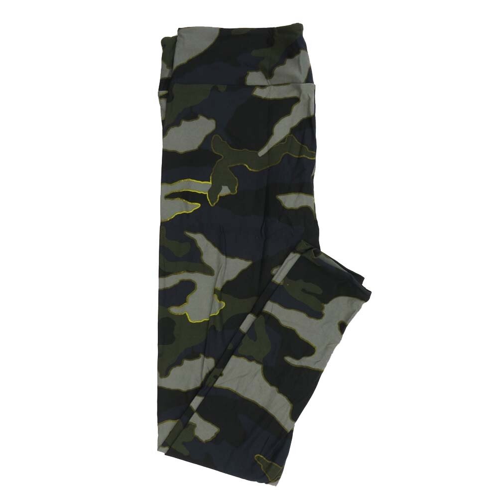 LuLaRoe Tall Curvy TC Camouflage Black Gray Green Leggings fits Adult Women sizes 12-18 7401-U