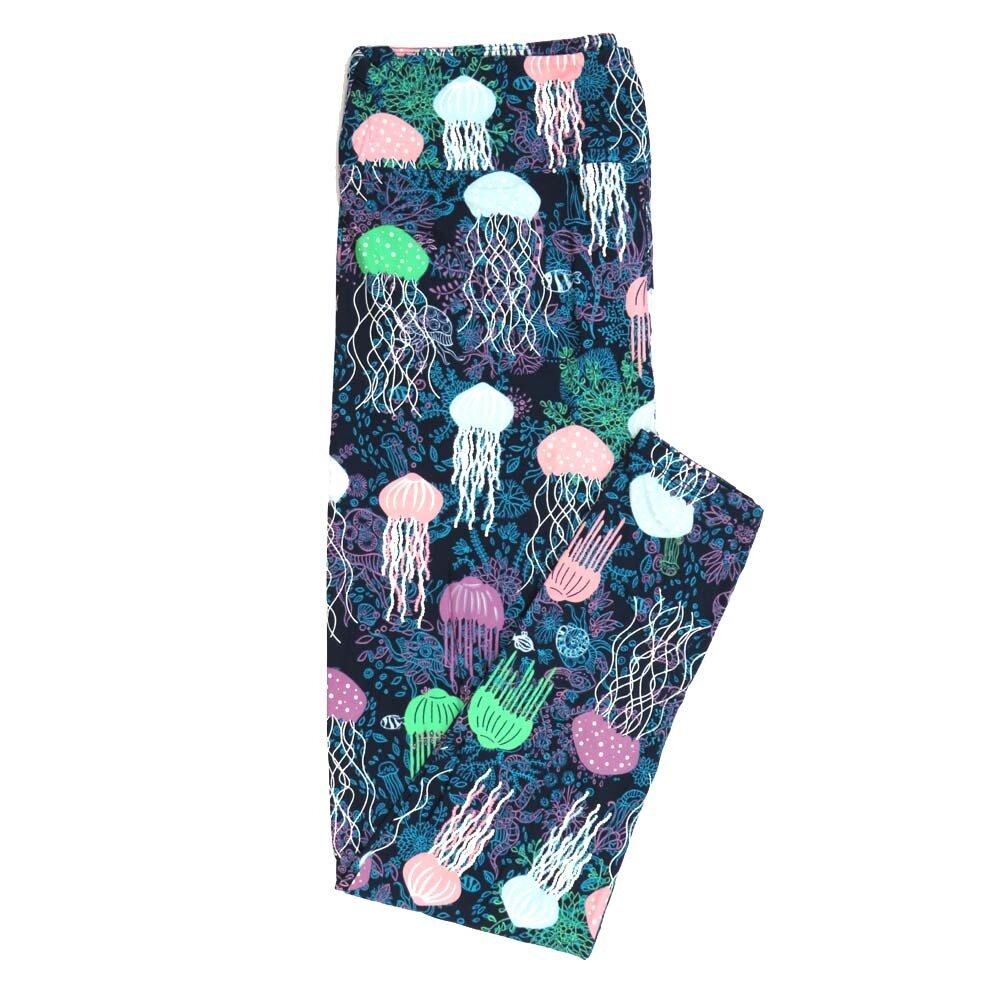 LuLaRoe Tall Curvy TC Jellyfish Navy Blue Pink Purple White Polka Dot Leggings fits Adult Women sizes 12-18 7401-Z3