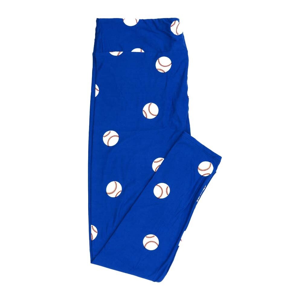 LuLaRoe Tall Curvy TC Baseballs Blue White Black Leggings fits Adult Women sizes 12-18 7401-ZD