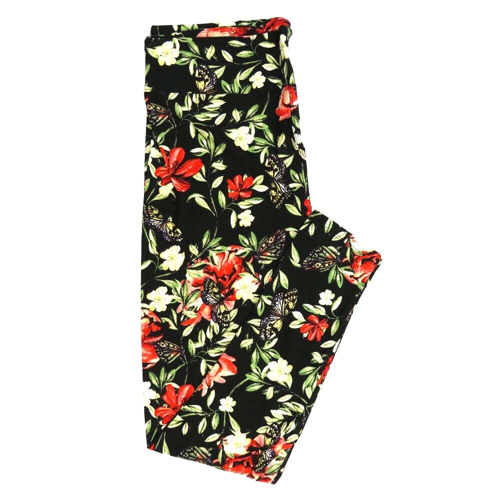 LuLaRoe Tall Curvy TC Butterflies Floral Black Red Yellow Green Leggings fits Adult Women sizes 12-18 7424-C4