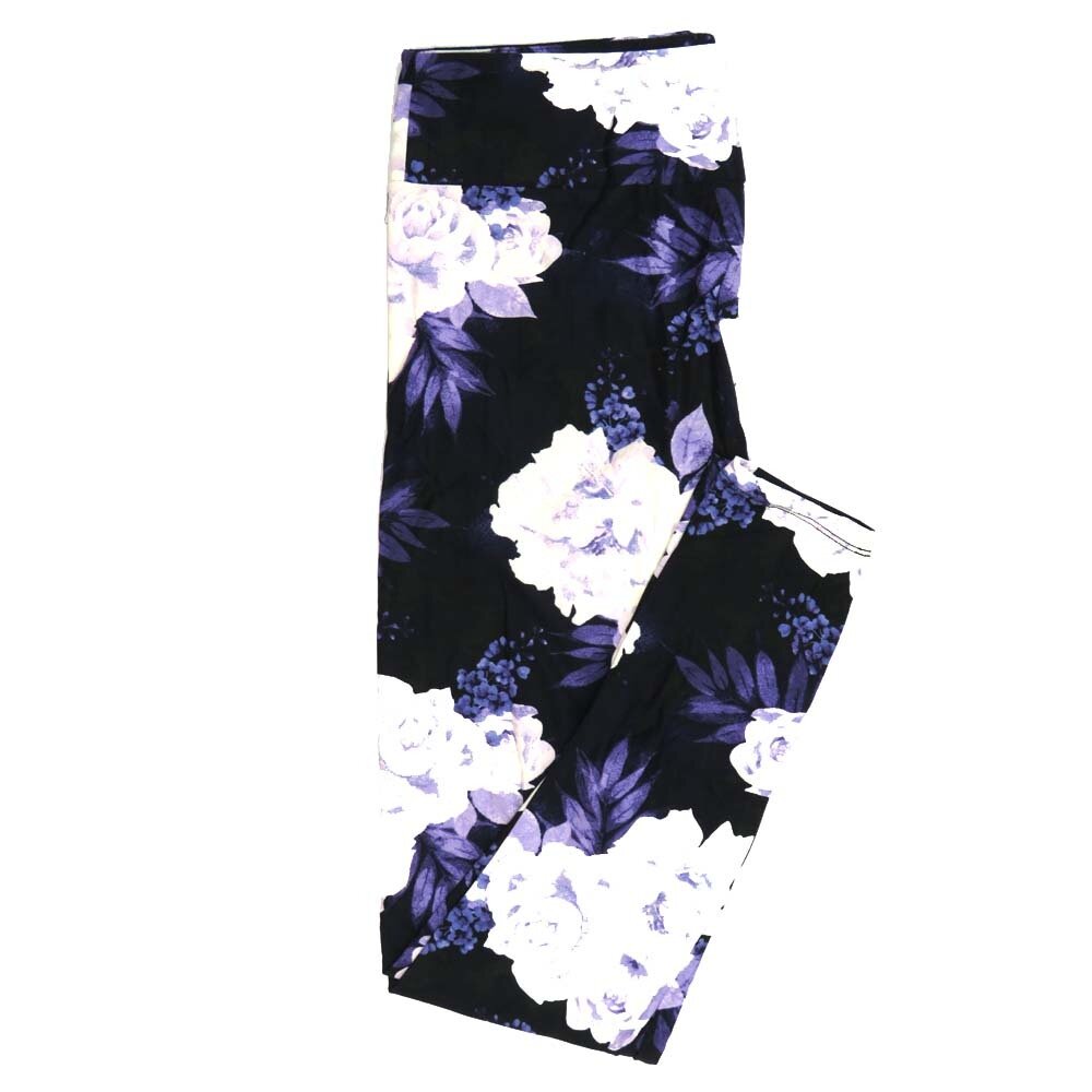 LuLaRoe Tall Curvy TC Roses Black White Blue Leggings fits Adult Women sizes 12-18 7424-D4