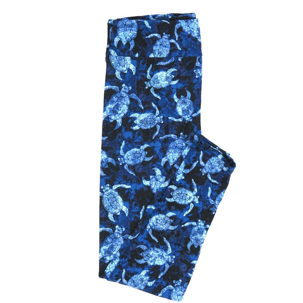 LuLaRoe Tall Curvy TC Terrapins Turtles Blue Black Leggings fits Adult Women sizes 12-18 7424-H2