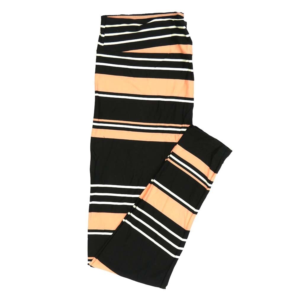 LuLaRoe Tall Curvy TC Stripe Black White Peach Leggings fits Adult Women sizes 12-18 7425-H2