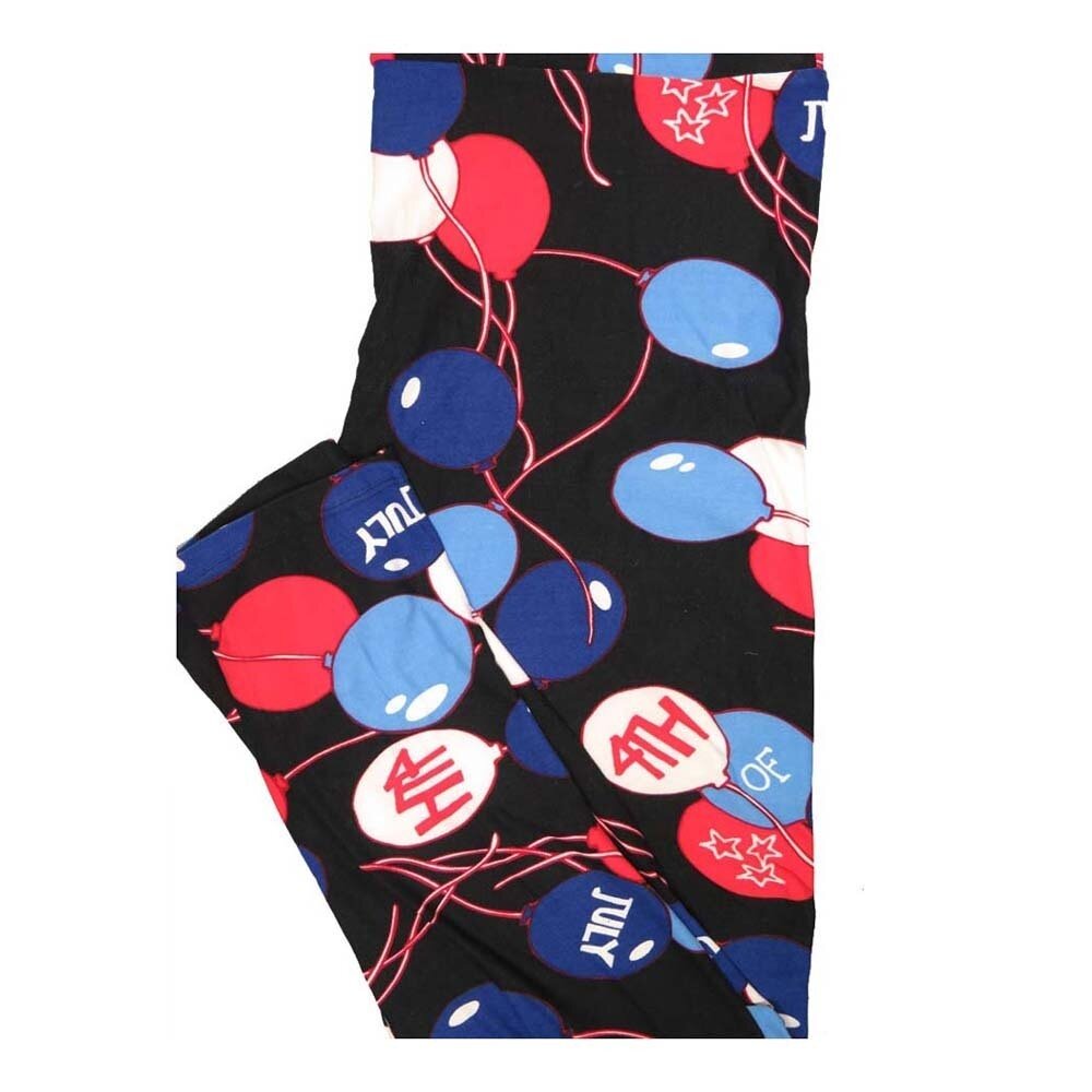 LuLaRoe Tall Curvy TC Americana USA 4th of July Balloons Black White Blue Buttery Soft Leggings fits Women 12-18