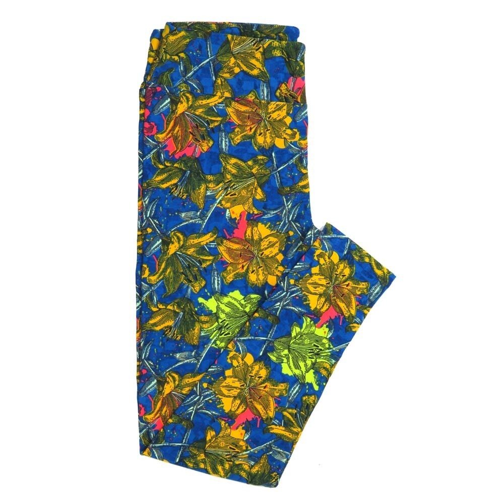 LuLaRoe Tall Curvy TC Lillies Blue Red Yellow Green Floral TC-7066-X2 Buttery Soft Leggings fits Adult Women sizes 12-18
