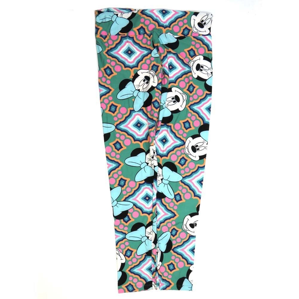 LuLaRoe Tall Curvy TC Disney Minnie Mouse Smiling Teal Blue White Black Buttery Soft Leggings fits Adult Women sizes 12-18  7066-ZB2