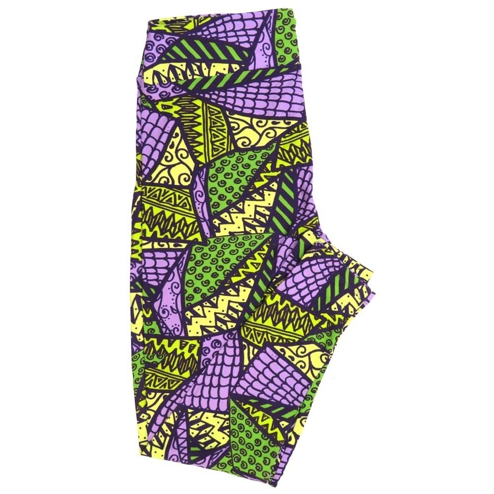 LuLaRoe Tall Curvy TC Patchwork Geometric Blue Black Yellow Green TC-7067-J Buttery Soft Leggings fits Adult Women sizes 12-18