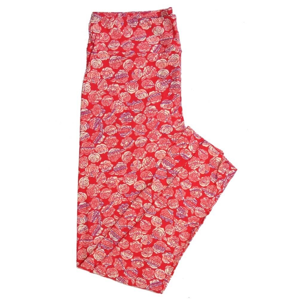 LuLaRoe Tall Curvy TC Roses Red Pink Blue TC-7068-H2 Buttery Soft Leggings fits Adult Women sizes 12-18