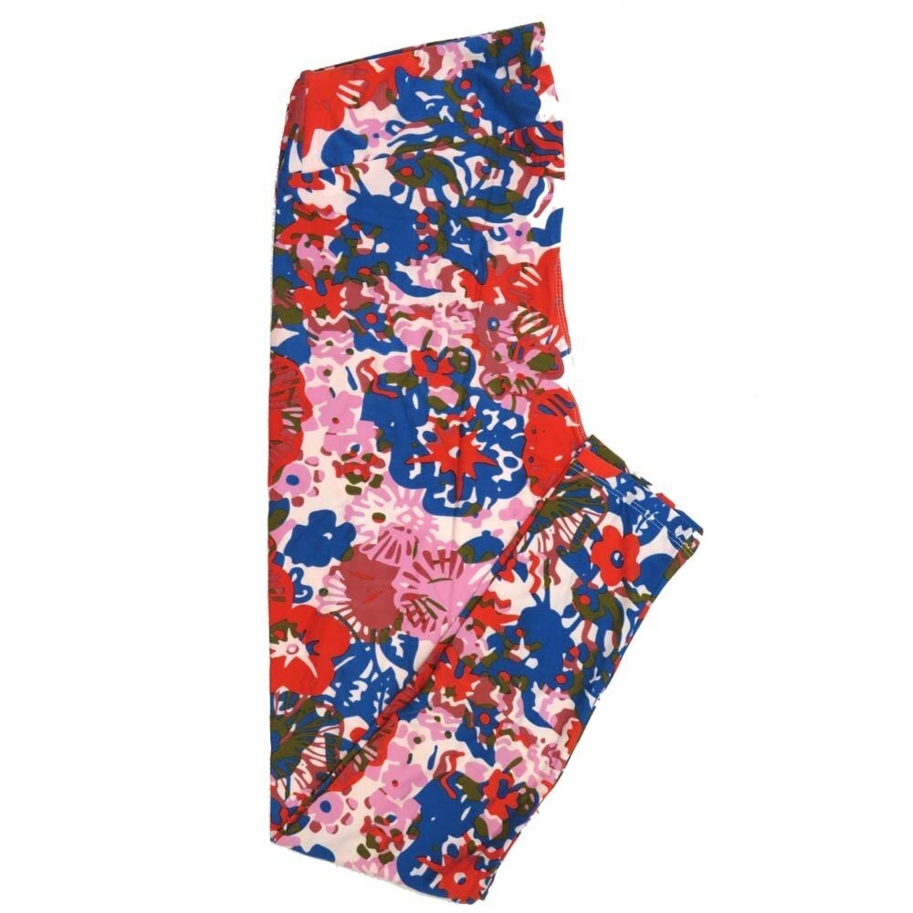 LuLaRoe Tall Curvy TC Geometric Red White Blue Abstract Floral TC-7069-B2 Buttery Soft Leggings fits Adult Women sizes 12-18