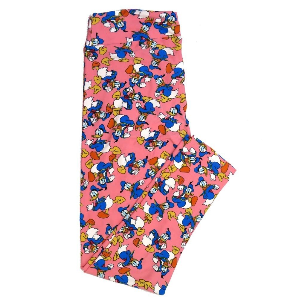 LuLaRoe Tall Curvy TC Disney Donald Duck Smiling Strutting Pink Blue Red White TC-7071-K2 Buttery Soft Leggings fits Adult Women sizes 12-18