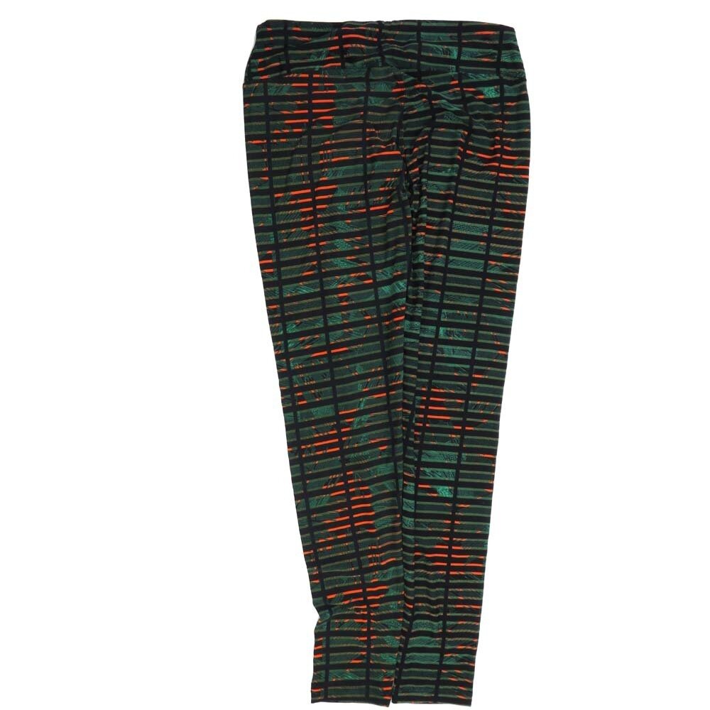 LuLaRoe Tall Curvy TC Stripes Grid Black Green Gray Buttery Soft Leggings fits Adult Women sizes 12-18  7073-L