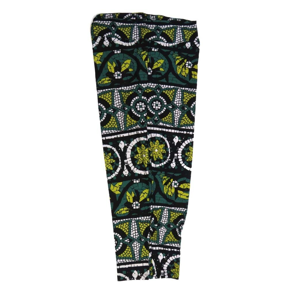 LuLaRoe Tall Curvy TC Mandala Mosaic Tile Black Green White Buttery Soft Leggings fits Adult Women sizes 12-18 7075-D