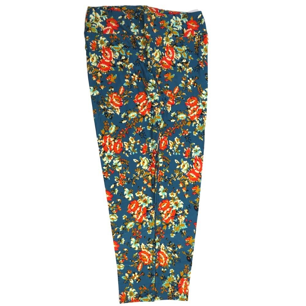LuLaRoe Tall Curvy TC Floral Slate Red White Green Buttery Soft Leggings fits Adult Women sizes 12-18 7075-L