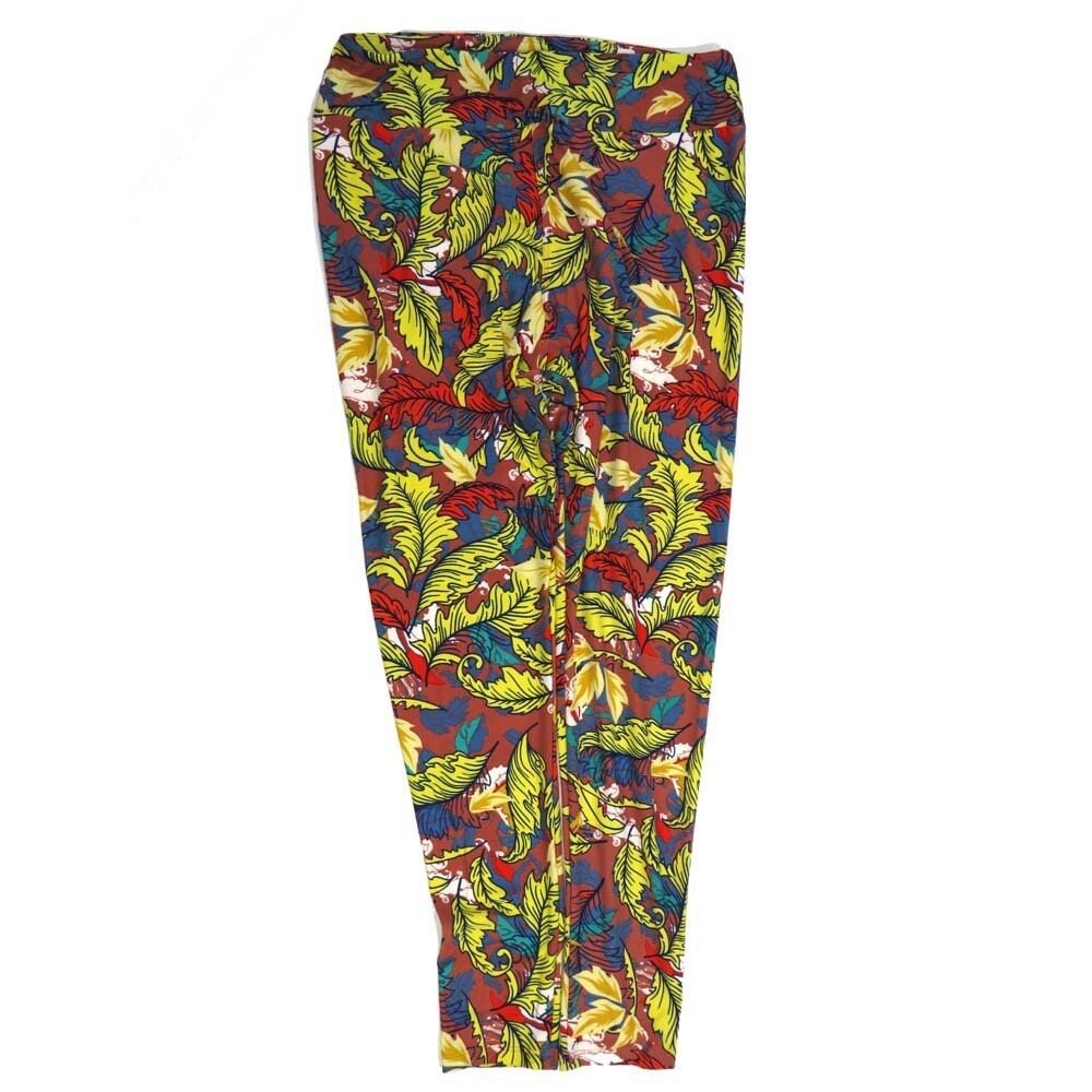 LuLaRoe Tall Curvy TC Floral Fern Leaves Red Green Black Buttery Soft Leggings fits Adult Women sizes 12-18 7075-N
