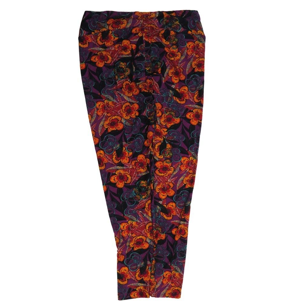 LuLaRoe Tall Curvy TC Floral Hibiscus Black Red Pink Magenta Buttery Soft Leggings fits Adult Women sizes 12-18  7075-V