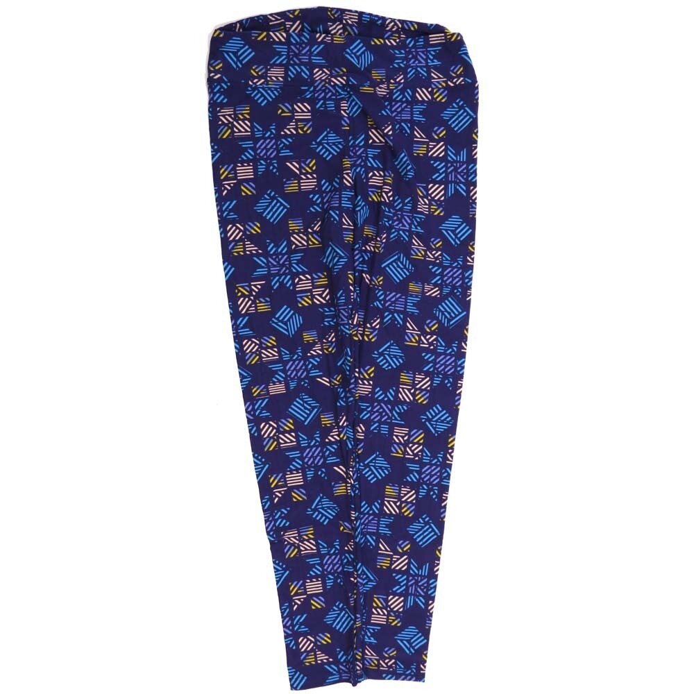 LuLaRoe Tall Curvy TC Geometric 3d Cubes Striped Blue Yellow Green Buttery Soft Leggings fits Adult Women sizes 12-18  7076-U