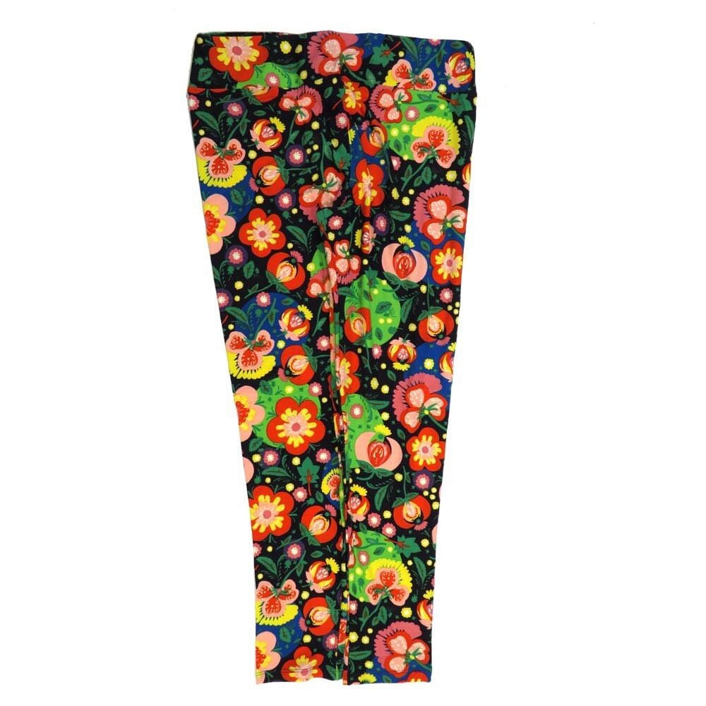 LuLaRoe Tall Curvy TC Floral Black Orange Red Yellow Green Buttery Soft Leggings fits Adult Women sizes 12-18 7077-V