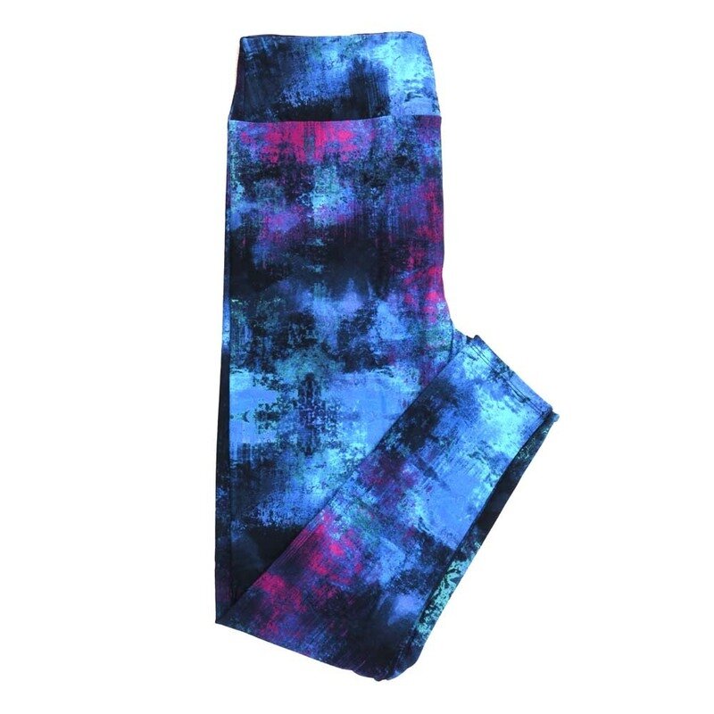 LuLaRoe Tall Curvy (TC) Batik Dye Mottled Abstract Black Blue Pink Buttery Soft Leggings 7079-A29-400917 fits Adult Women sizes 12-18