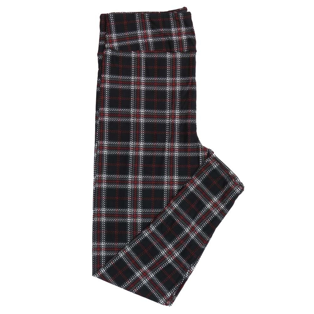 LuLaRoe Tall Curvy (TC) Plaid Stitch Stripe Black White Red Buttery Soft Leggings 7087-B15 fits Adult Women sizes 12-18