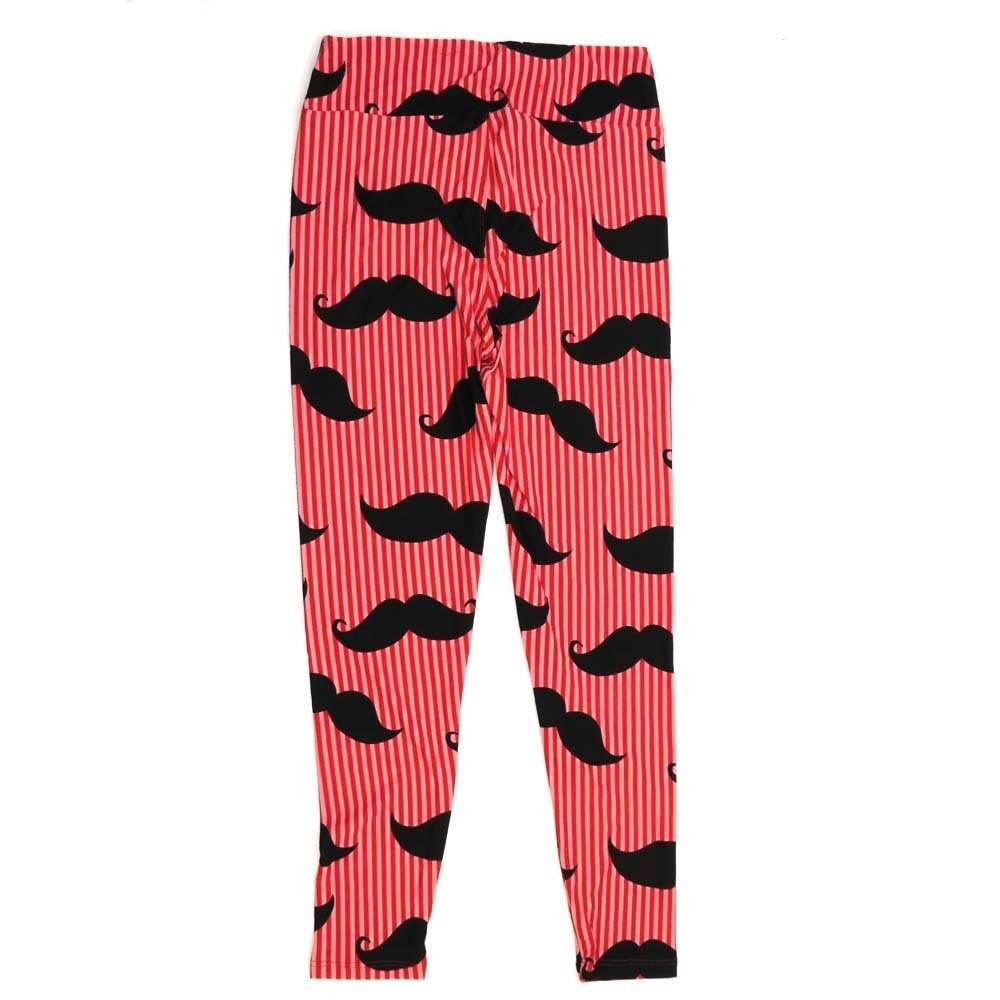 LuLaRoe Tall Curvy TC Mustaches with Micro Thin Red and Pink Stripes behind Black Mustaches Buttery Soft Leggings 271940 TC fits Adult Women sizes 12-18