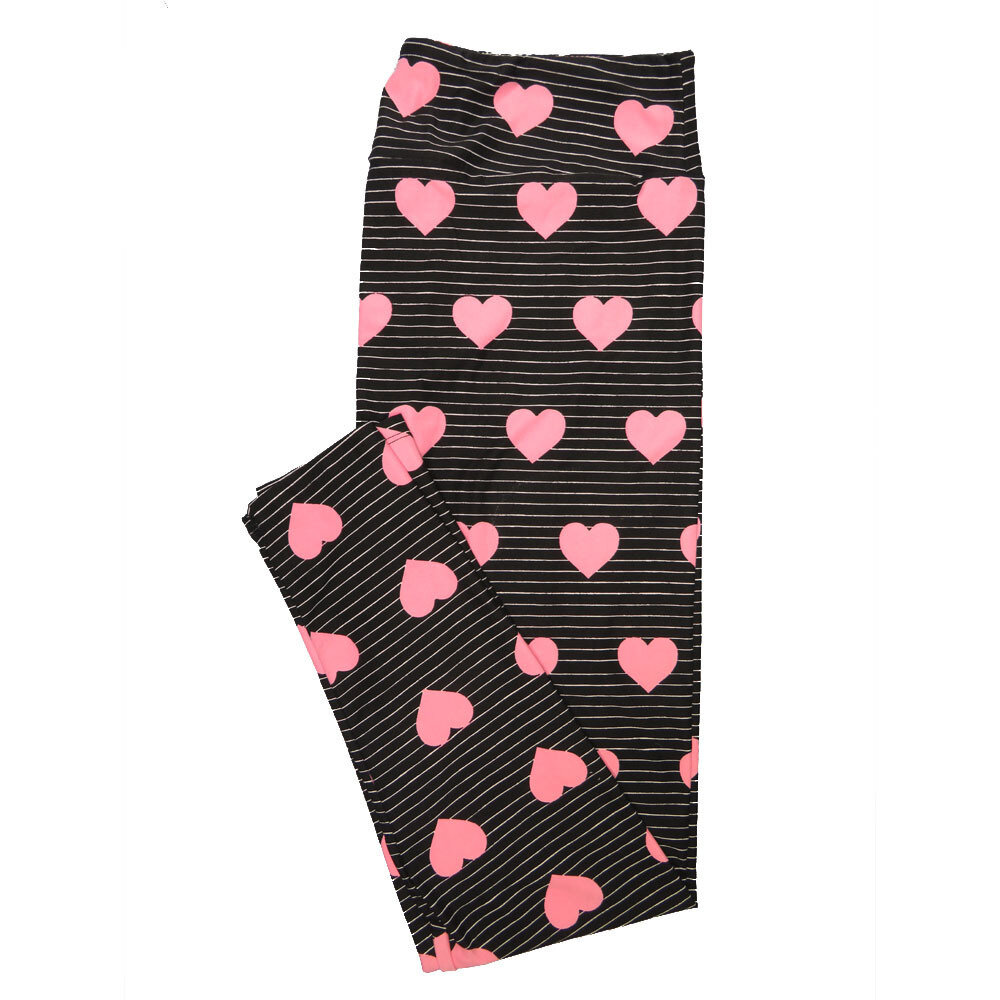 LuLaRoe Tall Curvy TC Valentines Black Pink Hearts Stripe Polka Dot Buttery Soft Leggings fits Adult Women sizes 12-18