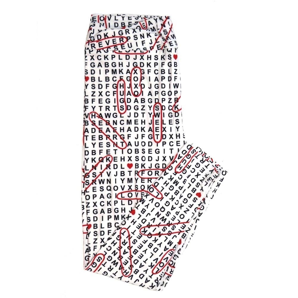 LuLaRoe Tall Curvy TC Hearts Seek and Find Of Love Hugs Forever Black White Red Valentines Buttery Soft Leggings fits Adult Women sizes 12-18