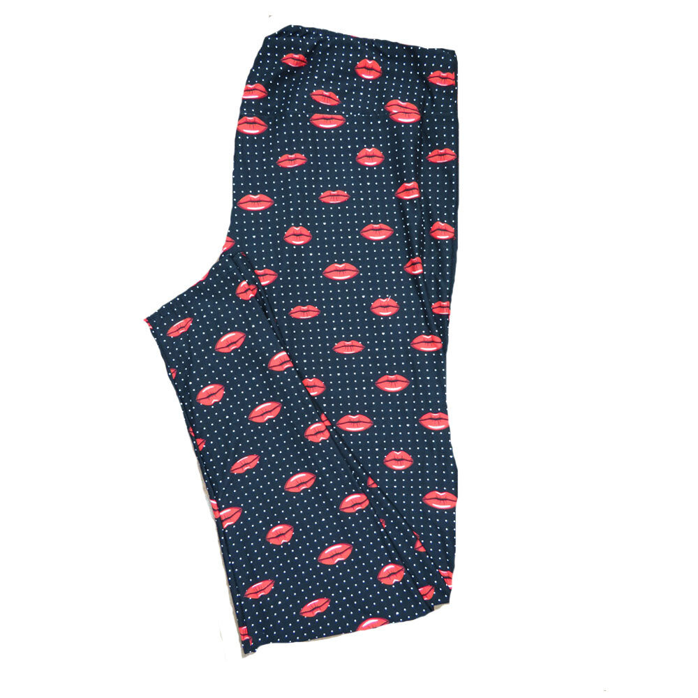 LuLaRoe Tall Curvy TC Black with White Polka Dots and Multiple Red Lips Mouths fits Adult Women sizes 12-18  TC-7208-F