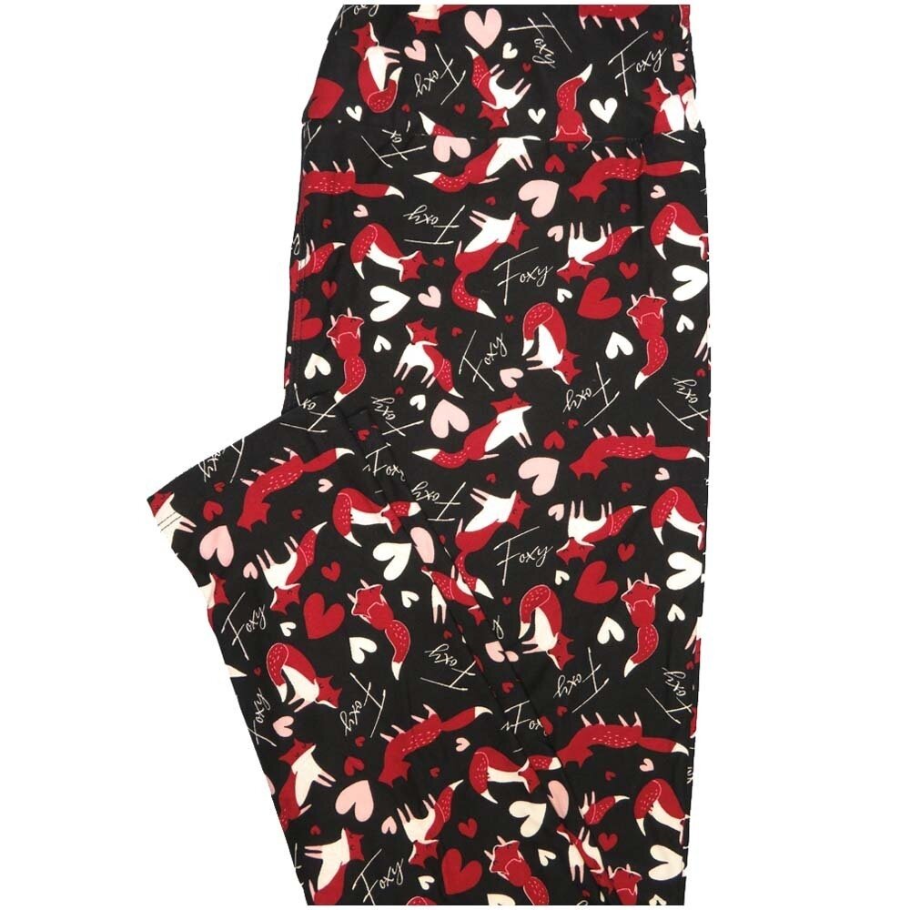 LuLaRoe Tall Curvy TC Foxy Hearts Foxes Black Red White Valentines Buttery Soft Leggings fits Adult Women sizes 12-18