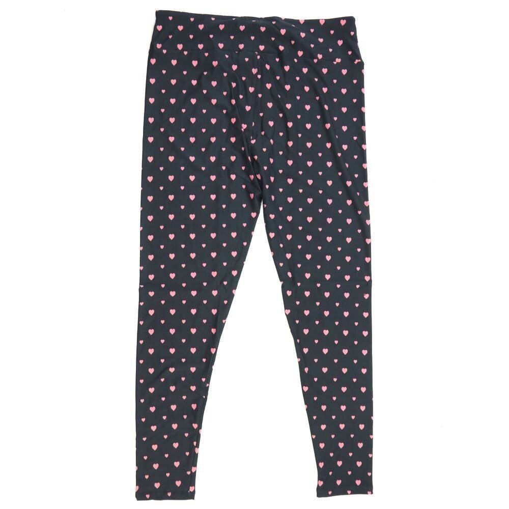 LuLaRoe Tall Curvy TC Hearts Big and Small Polka Dot Grid Dark Gray with Light Pink Valentines Buttery Soft Leggings - 326447 TC fits Adult Women sizes 12-18