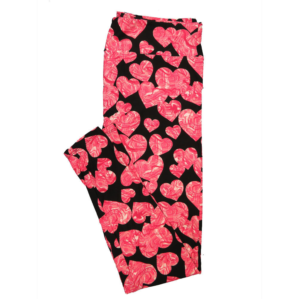 LuLaRoe Tall Curvy TC Trippy Pink Hearts on Black Valentines Buttery Soft Leggings fits Adult Women sizes 12-18