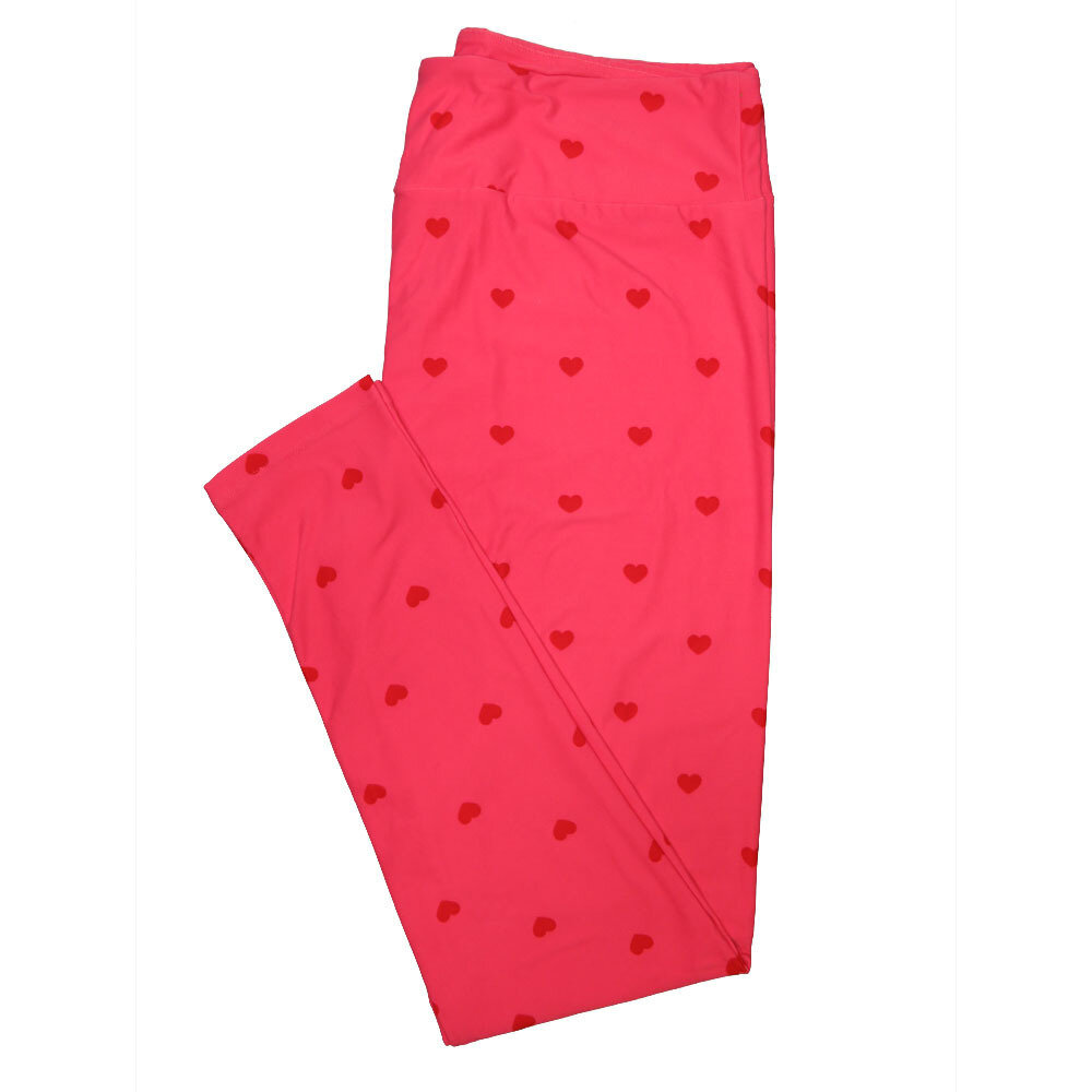 LuLaRoe Tall Curvy TC Pink Red Polka Dot Hearts Valentines Polka Dot Buttery Soft Leggings fits Adult Women sizes 12-18