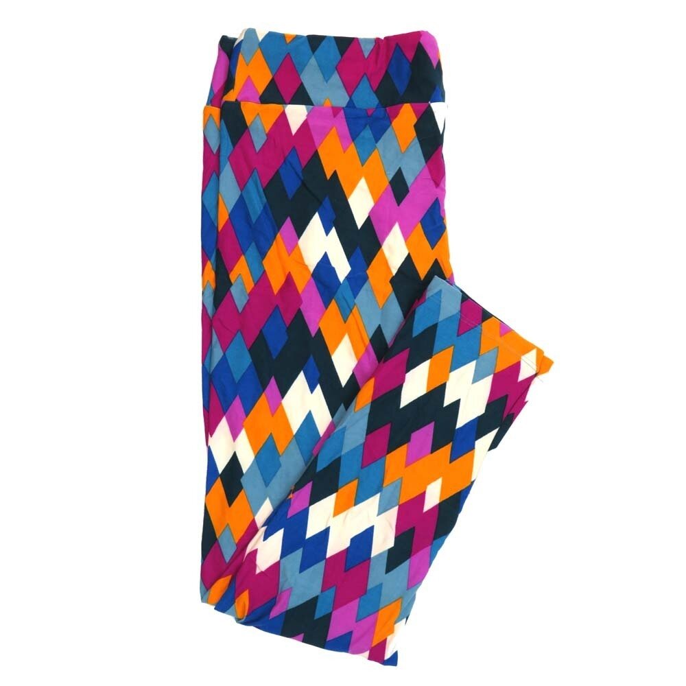 LuLaRoe Tall Curvy TC Navy Cream Teal Fucshia Diamond Geometric Buttery Soft Leggings fits Adult Women sizes 12-18  TC-7221-B