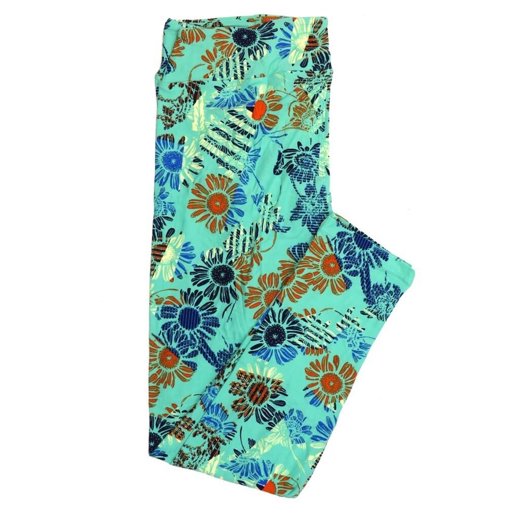 LuLaRoe Tall Curvy TC Floral Sea Foam Green Orange Navy Buttery Soft Leggings fits Adult Women sizes 12-18  TC-7221-D