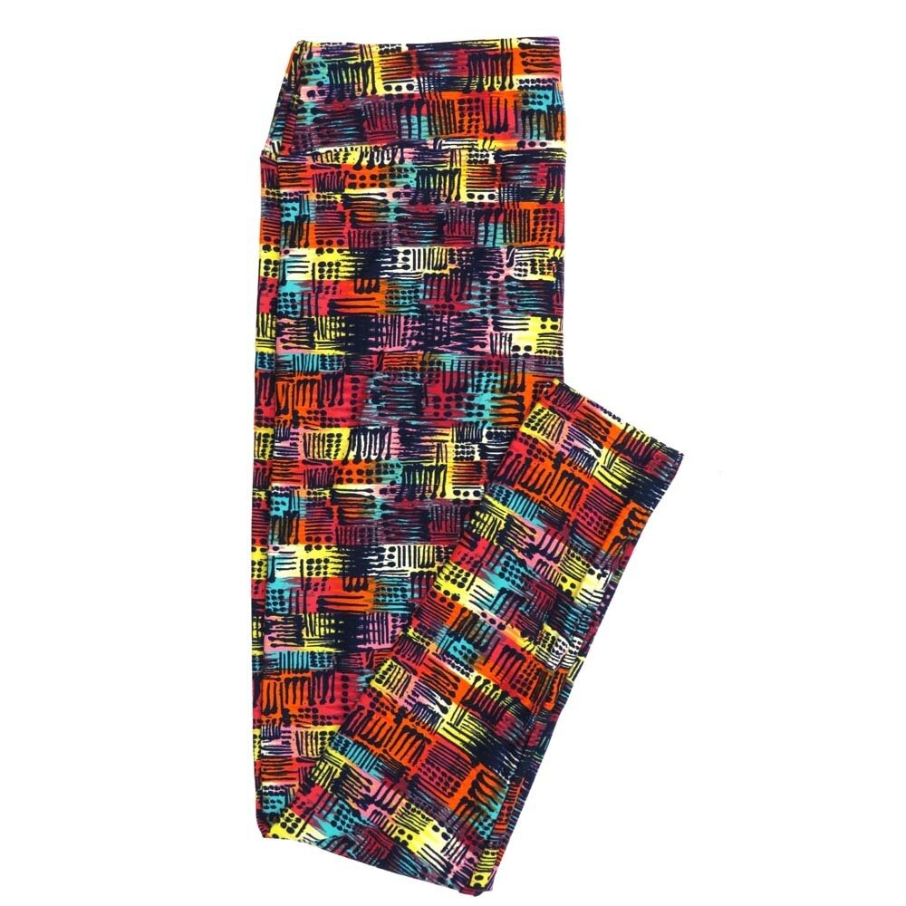 LuLaRoe Tall Curvy TC Multicolor Geometric Navy Yellow Peach Buttery Soft Leggings fits Adult Women sizes 12-18 TC-7221-F