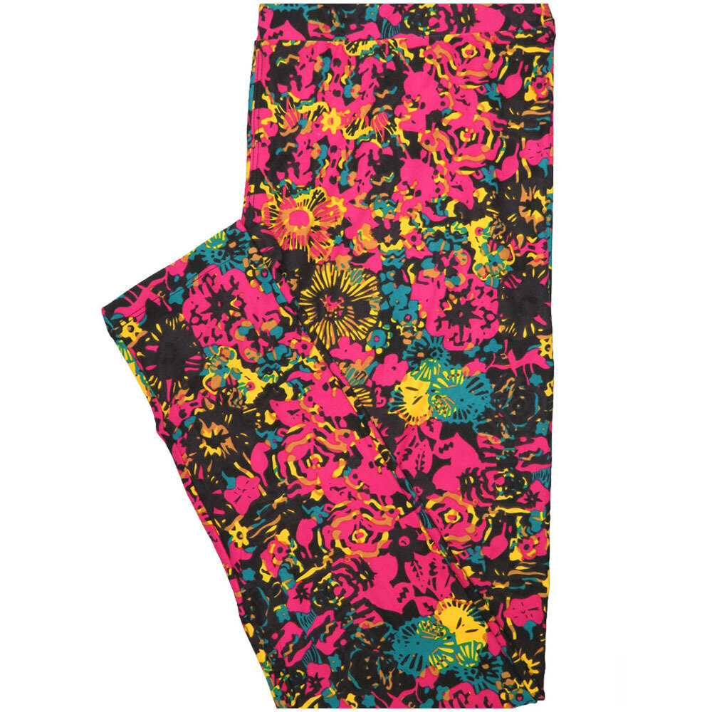 LuLaRoe Tall Curvy TC Black Fucshia Yellow Floral Buttery Soft Leggings fits Adult Women sizes 12-18  TC-7226-F8
