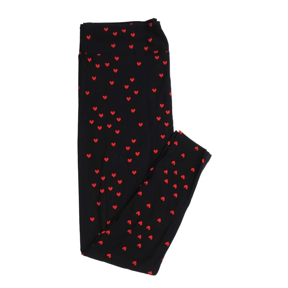 LuLaRoe Tall Curvy TC Valentines Black with Random Red Hearts Buttery Soft Leggings fits Adult Women sizes 12-18 TC-7226-ZH