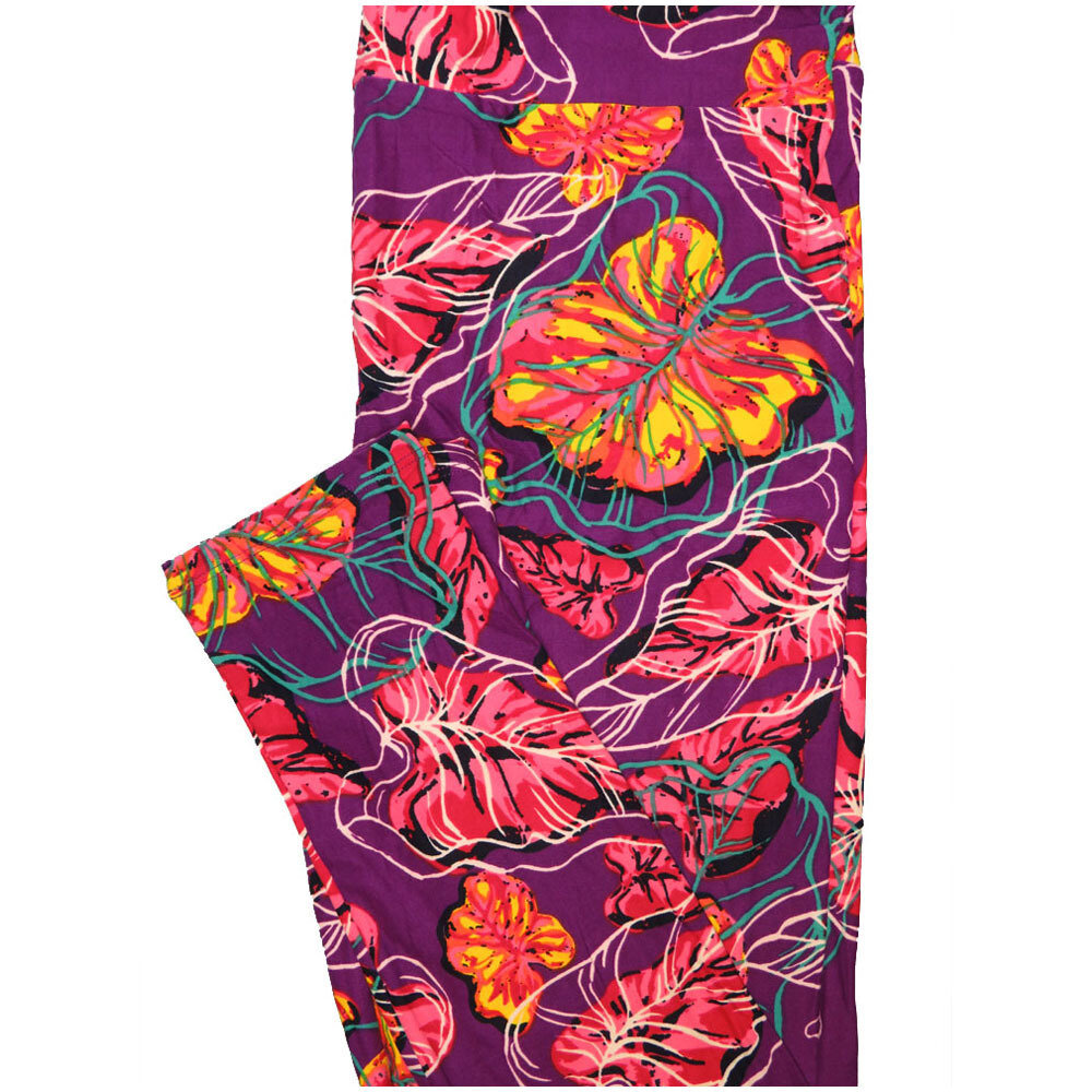 LuLaRoe Tall Curvy TC Elephant Ear Leaves Magenta White Pink Yellow Buttery Soft Leggings fits Adult Women sizes 12-18  TC-7229-D19