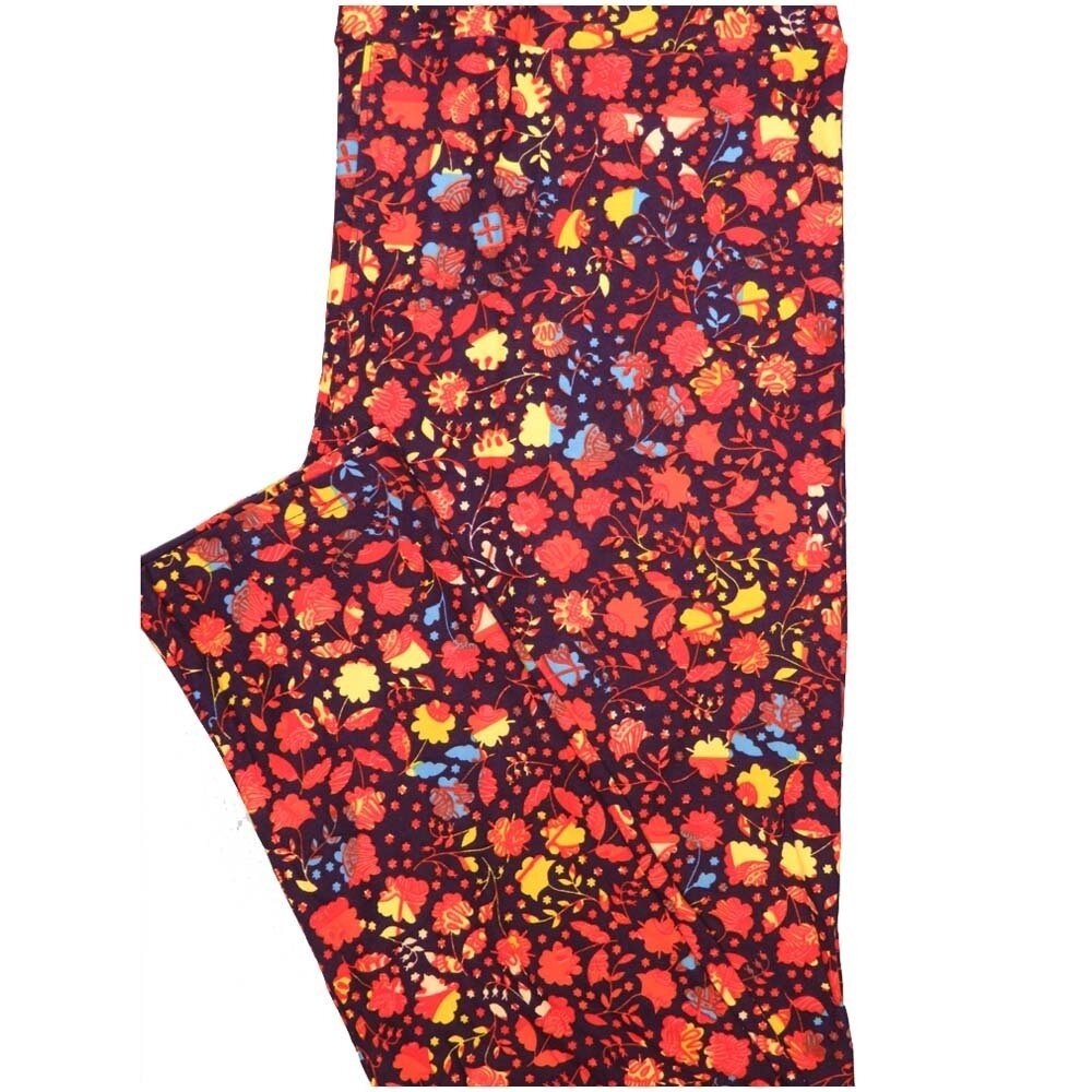 LuLaRoe Tall Curvy TC Maroon Red Blue Yellow Floral Buttery Soft Leggings fits Adult Women sizes 12-18