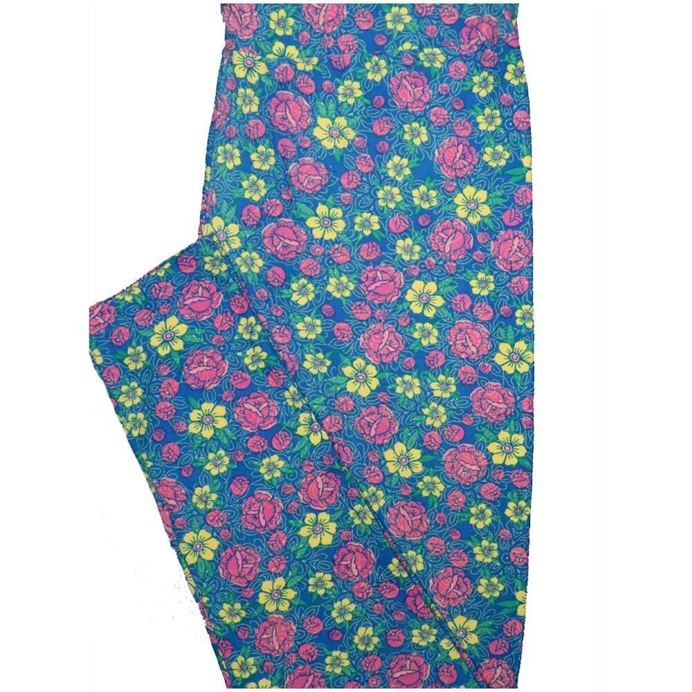 LuLaRoe Tall Curvy TC Dark Blue Pink Yellow Floral Buttery Soft Leggings fits Adult Women sizes 12-18