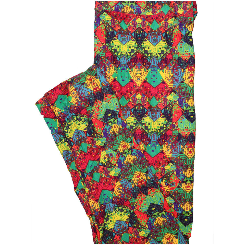 LuLaRoe Tall Curvy TC Abstract Geometric Red White Yellow Black Teal Buttery Soft Leggings fits Adult Women sizes 12-18