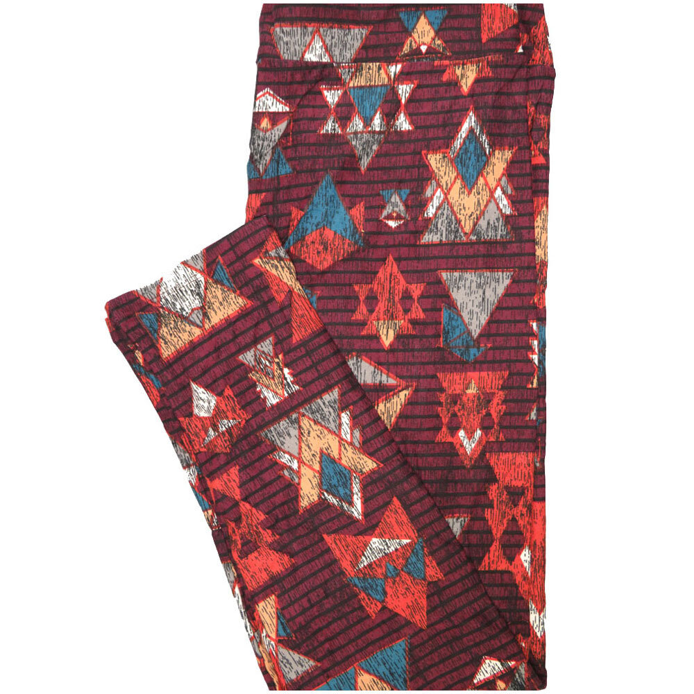 LuLaRoe Tall Curvy TC Brown Blue Pink Stripe Geometric Buttery Soft Leggings fits Adult Women sizes 12-18