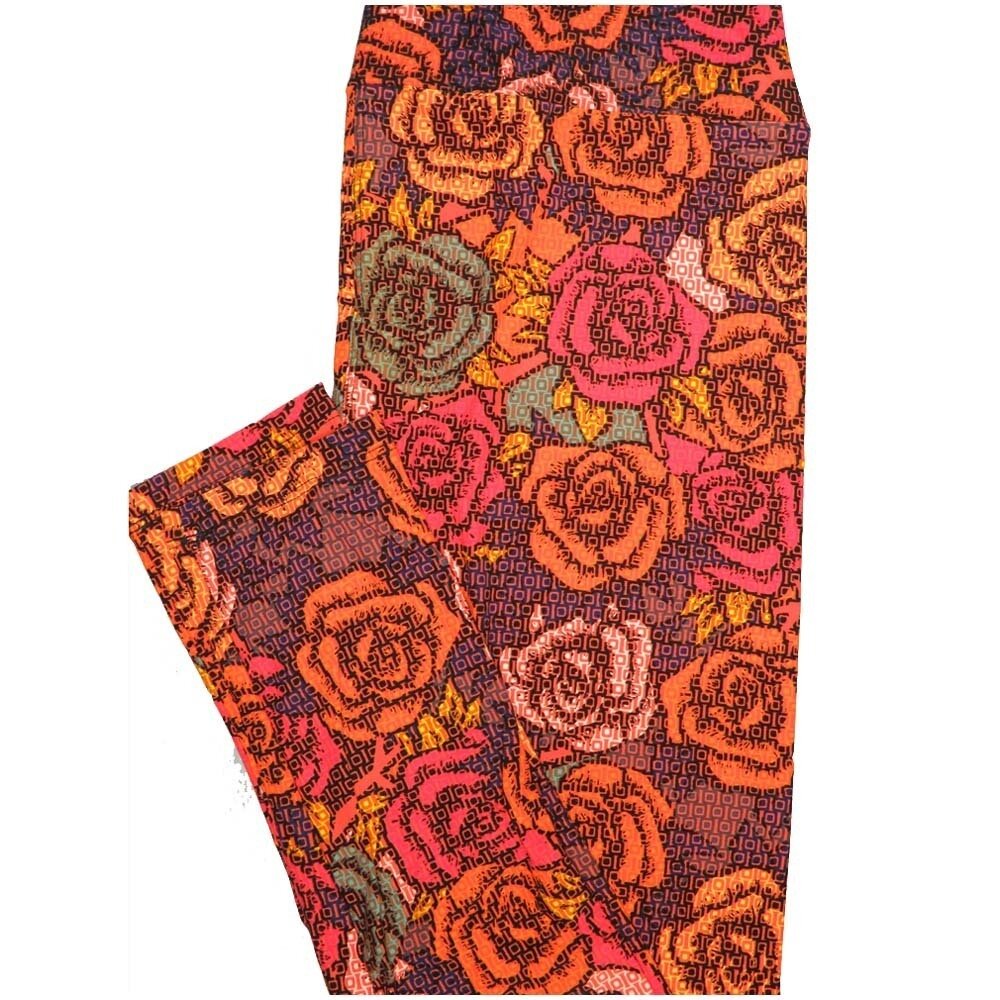 LuLaRoe Tall Curvy TC Roses Black Orange White Buttery Soft Leggings fits Adult Women sizes 12-18