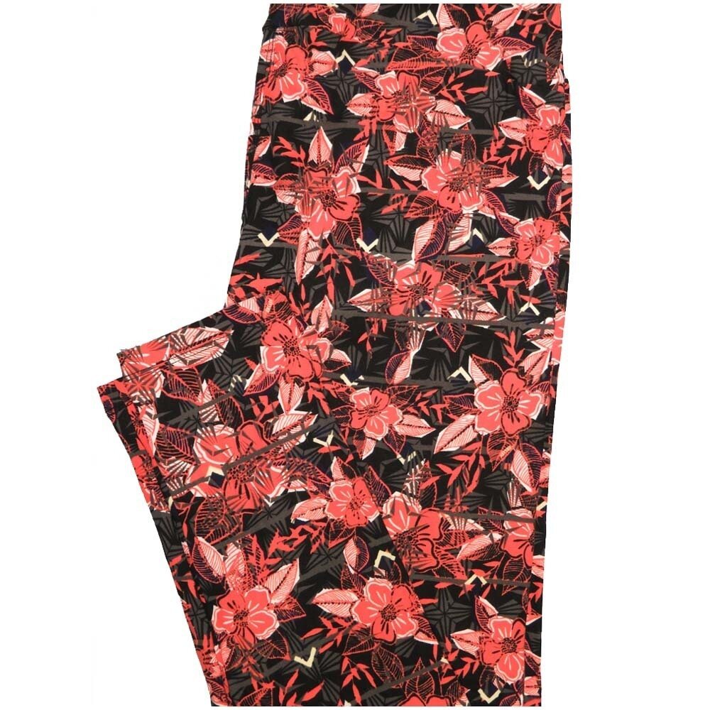 LuLaRoe Tall Curvy TC Black Gray Coral Floral Buttery Soft Leggings fits Adult Women sizes 12-18