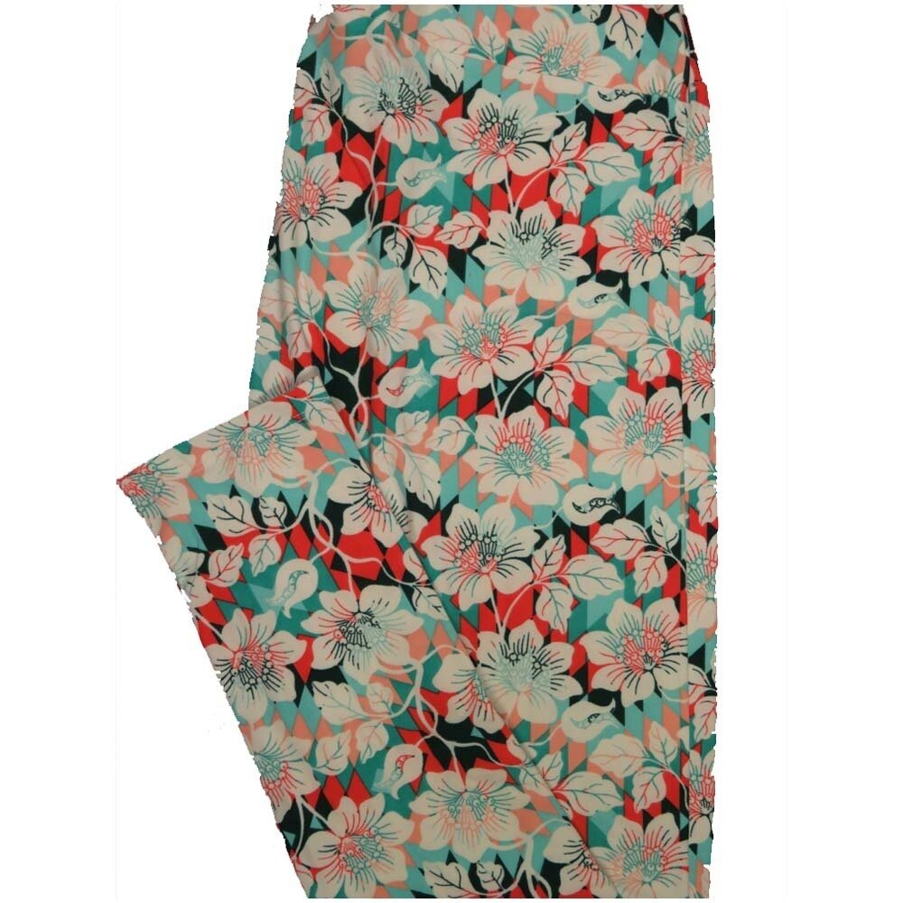 LuLaRoe Tall Curvy TC Orange Black White Floral Buttery Soft Leggings fits Adult Women sizes 12-18