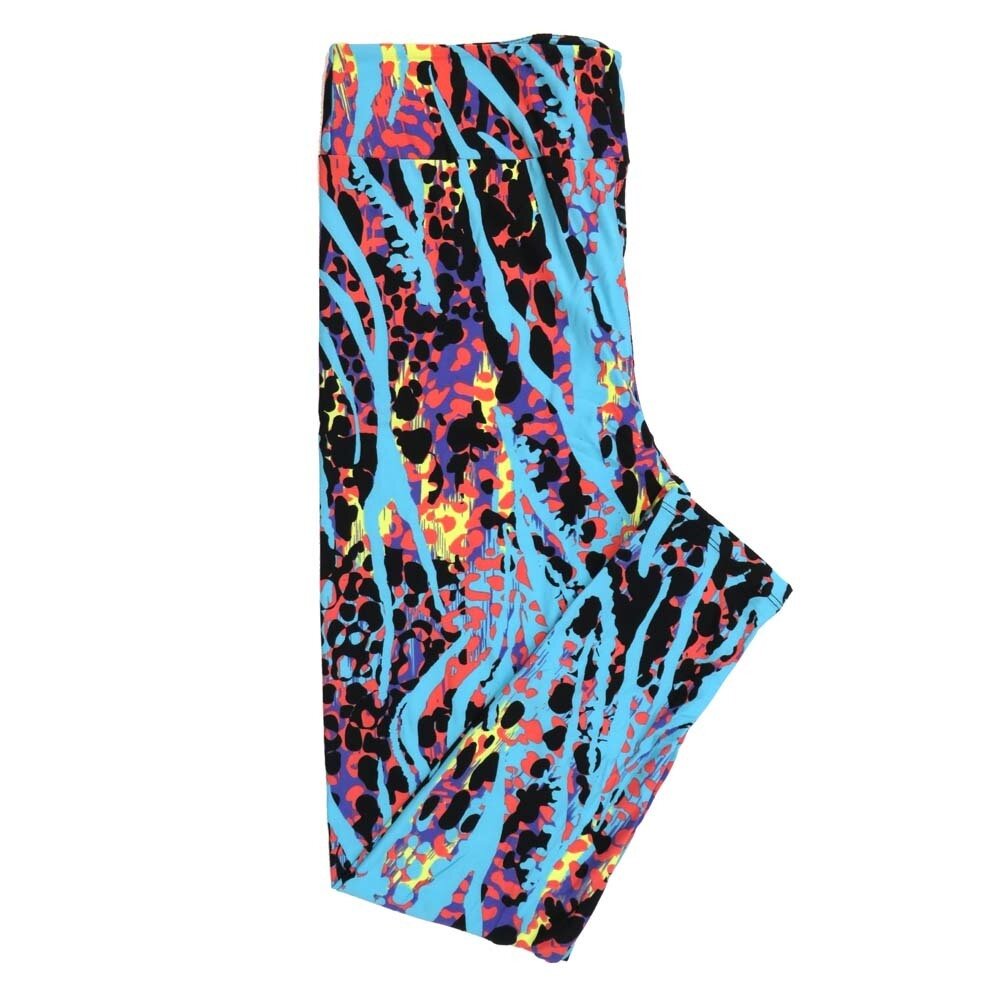 LuLaRoe Tall Curvy (TC) Abstract Geometric Black Turquoise Yellow Peach Purple Buttery Soft Leggings 7335-C19-493010 fits Adult Women sizes 12-18