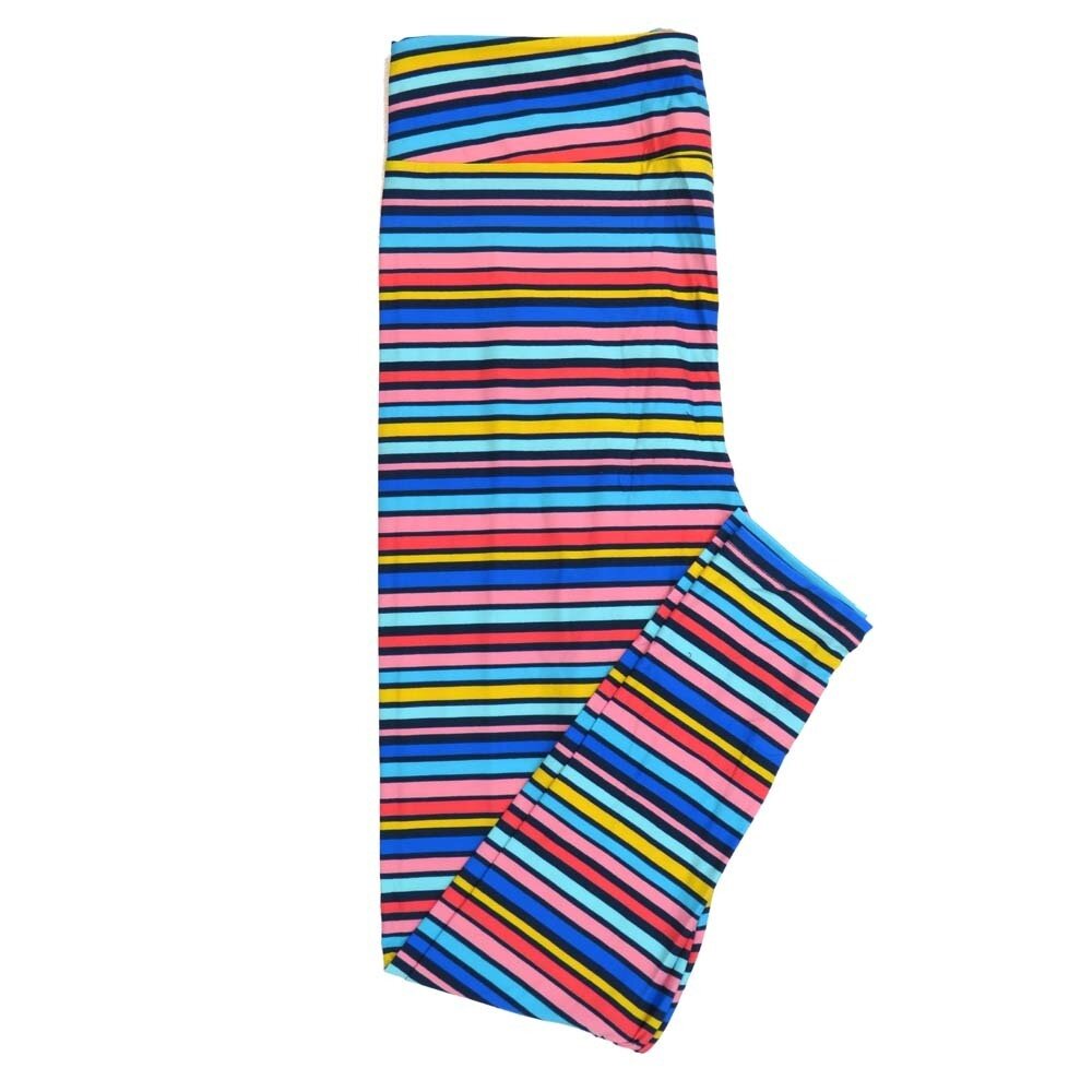 LuLaRoe Tall Curvy (TC) Stripe Navy Red Turquoise Green Blue Buttery Soft Leggings 7335-D33-345422 fits Adult Women sizes 12-18
