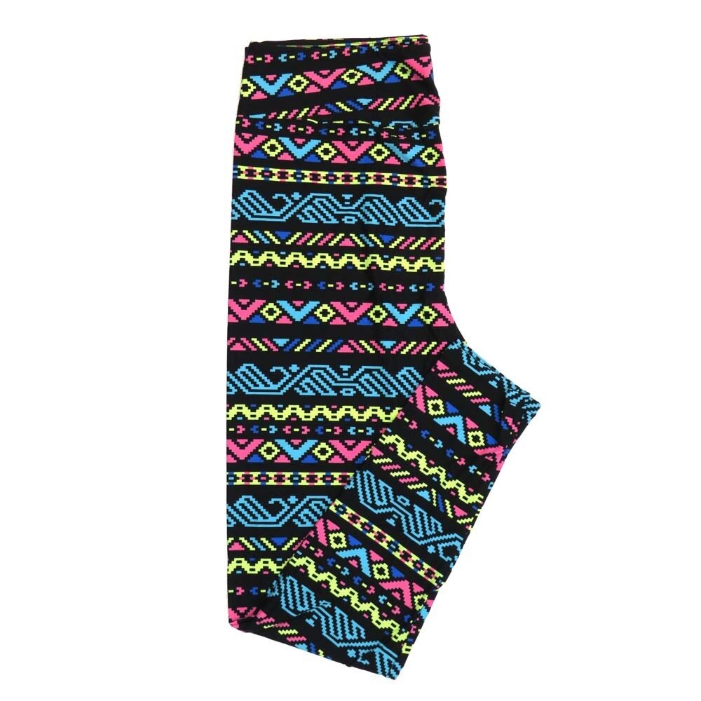 LuLaRoe Tall Curvy (TC) Stripe Geometric Black Blue Green Yellow Pink Buttery Soft Leggings 7336-D26-390927 fits Adult Women sizes 12-18