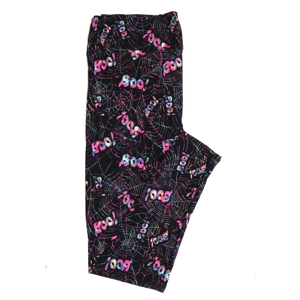 LuLaRoe Tall Curvy TC Halloween Spider Webs BOO! Black White Pink Womens Buttery Soft Leggings fits Adults 12-18 177851