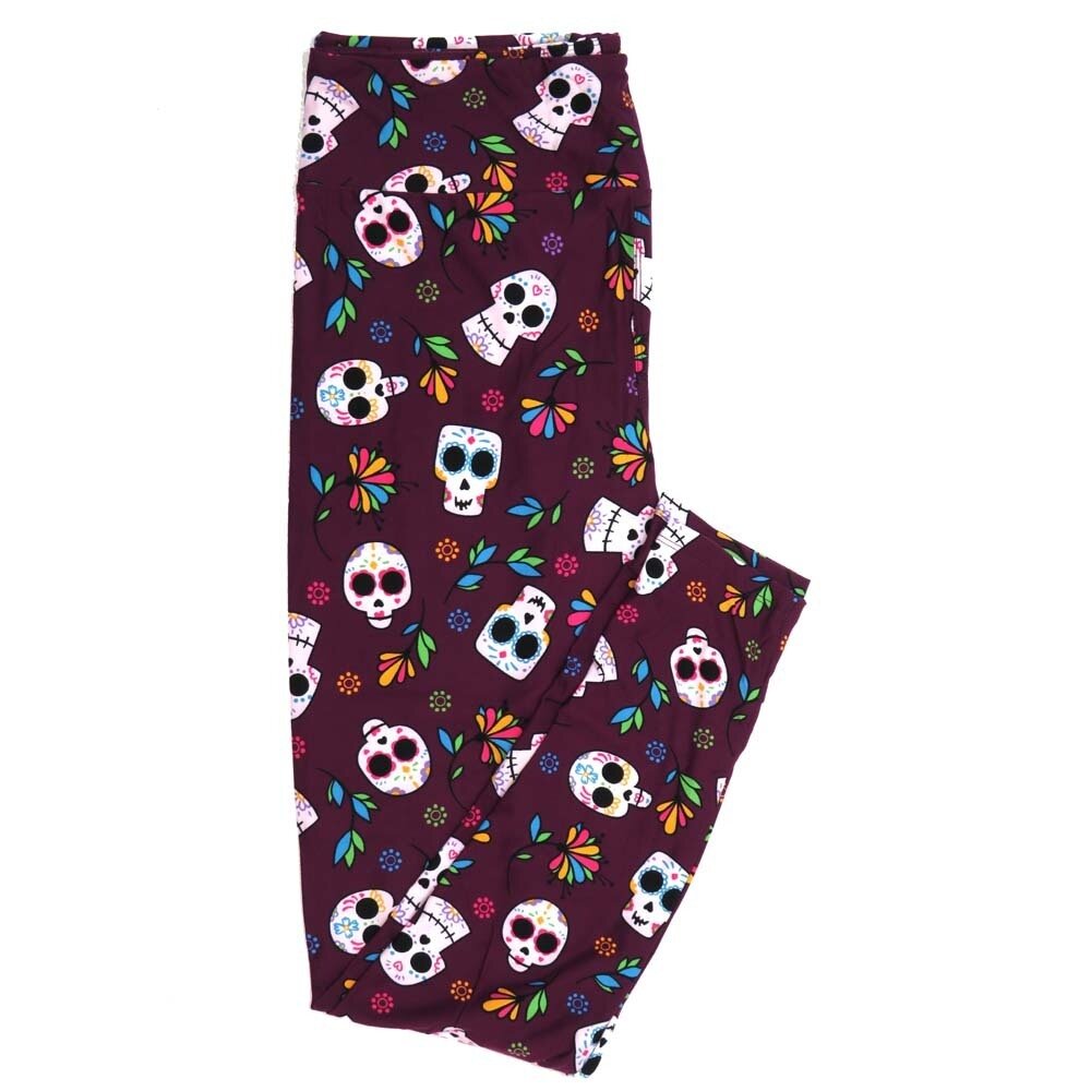 LuLaRoe Tall Curvy TC Halloween Dia de los Muertos Sugar Skulls Gray White Floral Rainbow Multiocolor Womens Buttery Soft Leggings fits Adults 12-18 926170