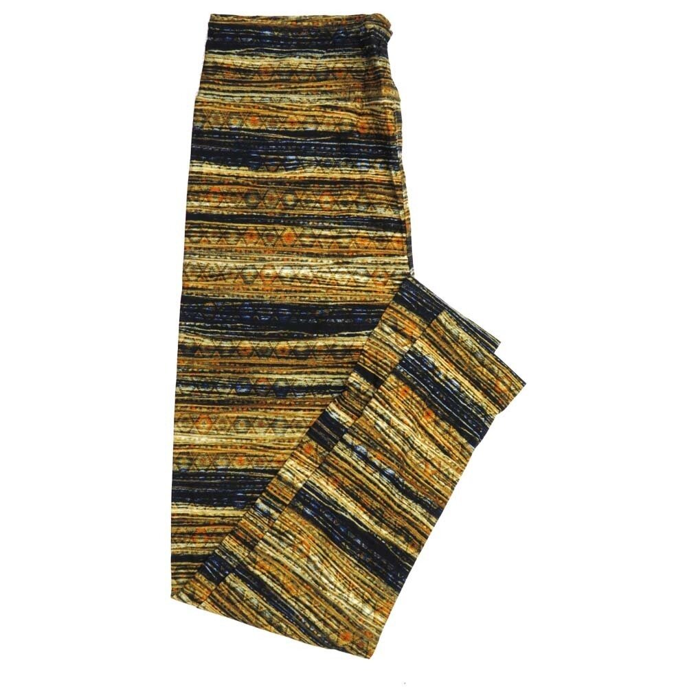 LuLaRoe Tall Curvy TC Horizontal Stripes with Subtle Hexagon Pattern Multi-color with Blue Tan and Brown Buttery Soft Leggings fits Adult Women sizes 12-18   445426